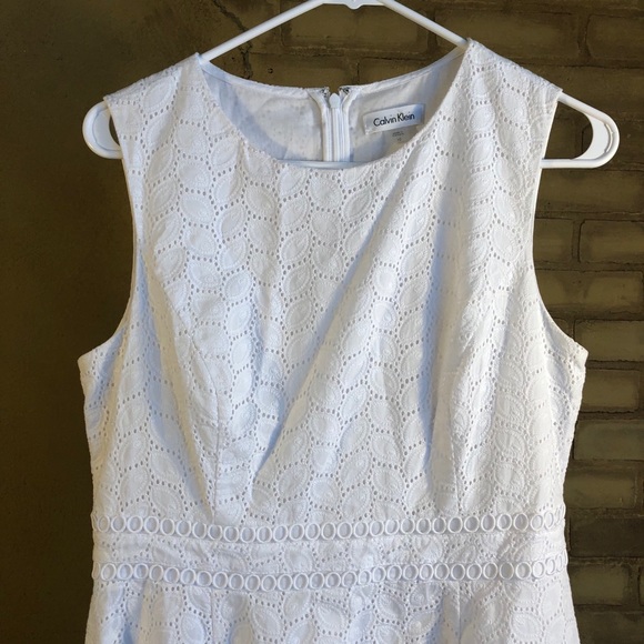 Calvin Klein Fit and Flare Dress White Eyelet 10 - Picture 3 of 6